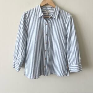Mo:Vint Blue and White Striped Button-Up Shirt Women’s size L Relaxed Fit
